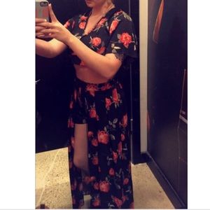 Two piece outfit! Super cute black with red roses.